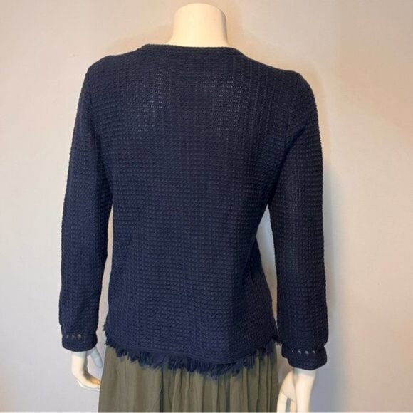 J. Crew Crochet Fringe Boho Long Sleeve Navy Sweater Size Small - Picture 2 of 10